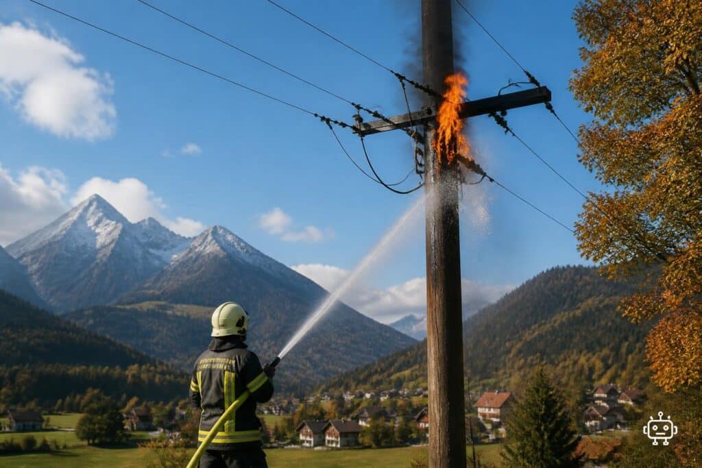 Strommast in Flammen: Feuerwehr musste eingreifen