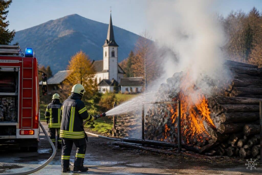 Holzstapel geriet in St. Andrä in Brand