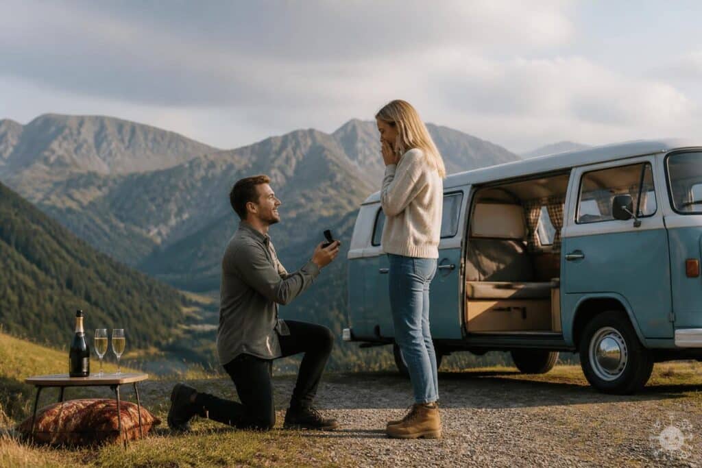 Heiratsantrag bei Sekt im VW-Bus in den Kärntner Bergen